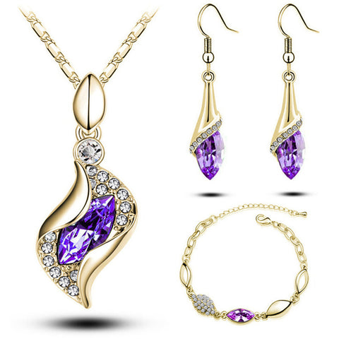 Elegant Luxury Design New Fashion 18k Rose Gold Plated Colorful Austrian Crystal Drop Jewelry Set Women Gift