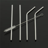 4 Pcs Reusable Straight / Bent Drinking Stainless Steel Straws With 1 Pc Cleaning Cleaner Brush