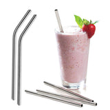 4 Pcs Reusable Straight / Bent Drinking Stainless Steel Straws With 1 Pc Cleaning Cleaner Brush