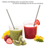 4 Pcs Reusable Straight / Bent Drinking Stainless Steel Straws With 1 Pc Cleaning Cleaner Brush