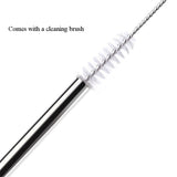 4 Pcs Reusable Straight / Bent Drinking Stainless Steel Straws With 1 Pc Cleaning Cleaner Brush