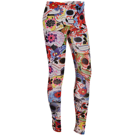 Punk Style Women Ankle Length Skeleton Skull Flower Legging