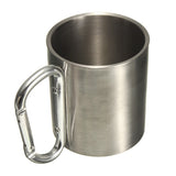 Stainless Steel 220ml Portable Mug Cup Double Wall Travel Tumbler Coffee Mug With Outdoor Camping Carbin Hook