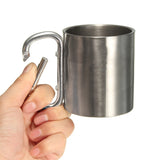 Stainless Steel 220ml Portable Mug Cup Double Wall Travel Tumbler Coffee Mug With Outdoor Camping Carbin Hook