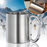 Stainless Steel 220ml Portable Mug Cup Double Wall Travel Tumbler Coffee Mug With Outdoor Camping Carbin Hook