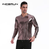 Bright Men's Top Night Club Wear Men T-Shirt Long Sleeve Silver Golden Shining T-shirts