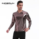 Bright Men's Top Night Club Wear Men T-Shirt Long Sleeve Silver Golden Shining T-shirts