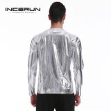 Bright Men's Top Night Club Wear Men T-Shirt Long Sleeve Silver Golden Shining T-shirts