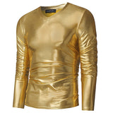 Bright Men's Top Night Club Wear Men T-Shirt Long Sleeve Silver Golden Shining T-shirts