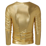 Bright Men's Top Night Club Wear Men T-Shirt Long Sleeve Silver Golden Shining T-shirts