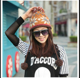 Mosaic Parquet Beanie Knitted Hat Women's Winter Warm Cap