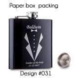 Personalized Best Man gift  of 6oz  black stainless steel hip flask