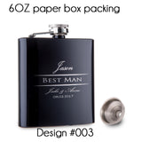 Personalized Best Man gift  of 6oz  black stainless steel hip flask