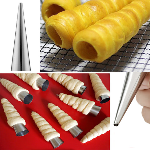 5pcs/lot Baking Cones Stainless Steel Spiral Croissant Tubes