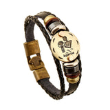 Astrology Sign Leather Bracelet for Men and Women