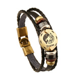 Astrology Sign Leather Bracelet for Men and Women