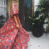 Long Maxi Dresses Floral Print  Boho Hippie Robe Vestidos