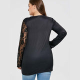 Plus Size 5 XL Lace Crochet Floral Skull Print T-shirt