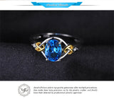 Heart Knot 1.5 ct Natural Blue Topaz 925 Sterling Silver 18K Yellow Gold Ring