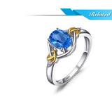 Heart Knot 1.5 ct Natural Blue Topaz 925 Sterling Silver 18K Yellow Gold Ring