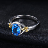 Heart Knot 1.5 ct Natural Blue Topaz 925 Sterling Silver 18K Yellow Gold Ring