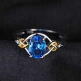 Heart Knot 1.5 ct Natural Blue Topaz 925 Sterling Silver 18K Yellow Gold Ring