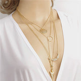 1pc Charming Gold Tone Bar Circle Lariat Multi layer Chain Necklaces