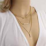 1pc Charming Gold Tone Bar Circle Lariat Multi layer Chain Necklaces