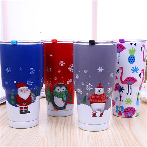 30 oz Christmas Themed Stainless Steel Mugs.