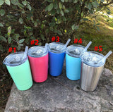 10pcs Stainless Steel tumbler wine glasses with Straw