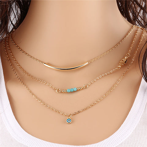 1pc Charming Gold Tone Bar Circle Lariat Multi layer Chain Necklaces