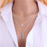 1pc Charming Gold Tone Bar Circle Lariat Multi layer Chain Necklaces