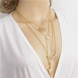 1pc Charming Gold Tone Bar Circle Lariat Multi layer Chain Necklaces