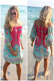 Beach printing  slash collar  Regular sleeve  vestidos